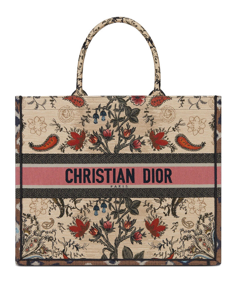 Christian Dior Book Tote Velvet Mizza Embroidery Apricot